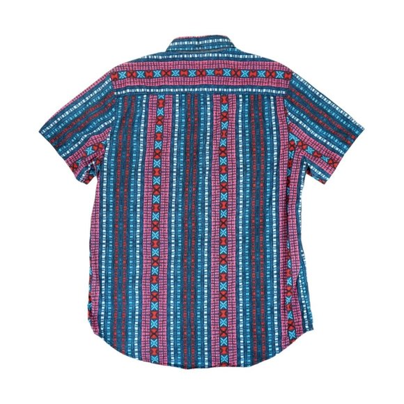 21 Men Shirt Medium Blue Red Button Down Classic Fit Short Sleeve Striped pocket - Picture 4 of 4